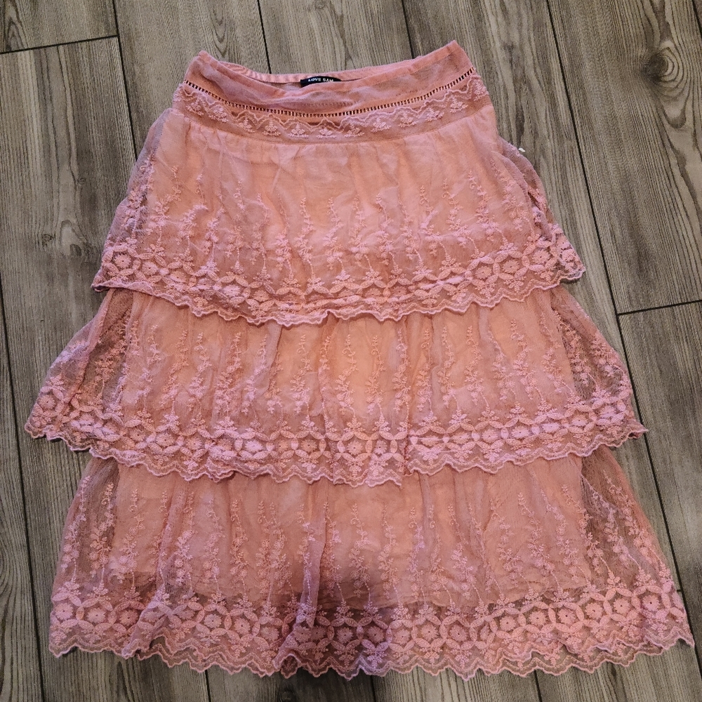 Lace skirt pink skirt tiered skirt pink floral skirt romantic skirt pink skirt